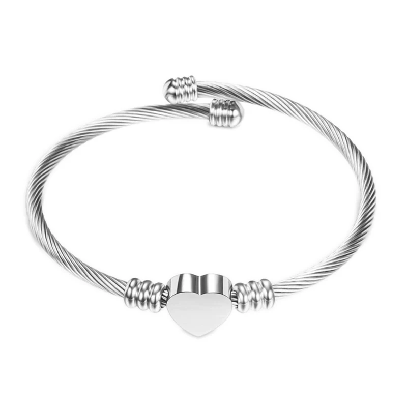Stainless Steel Heart Cuff Bangle Bracelet Silver Gold Rose Gold Bangle for Women Fashion