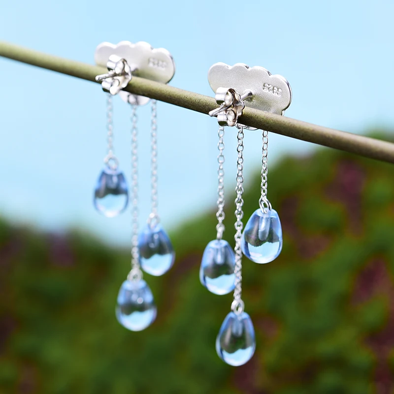 Lotus Fun Solid 925 Sterling Silver Earrings for Women Cloud Water Drop Quartz Tassel Drop Earring silver 925 earing for Girls