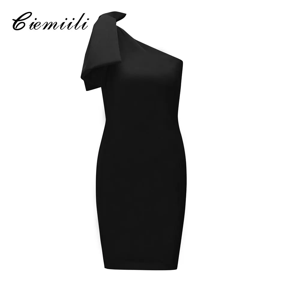 CIEMIILI New Black White Fashion Dress 2018 Women One-Shoulder Evening Party Sexy Bow Sleeveless Asymmetrical Bodycon Mini | Женская