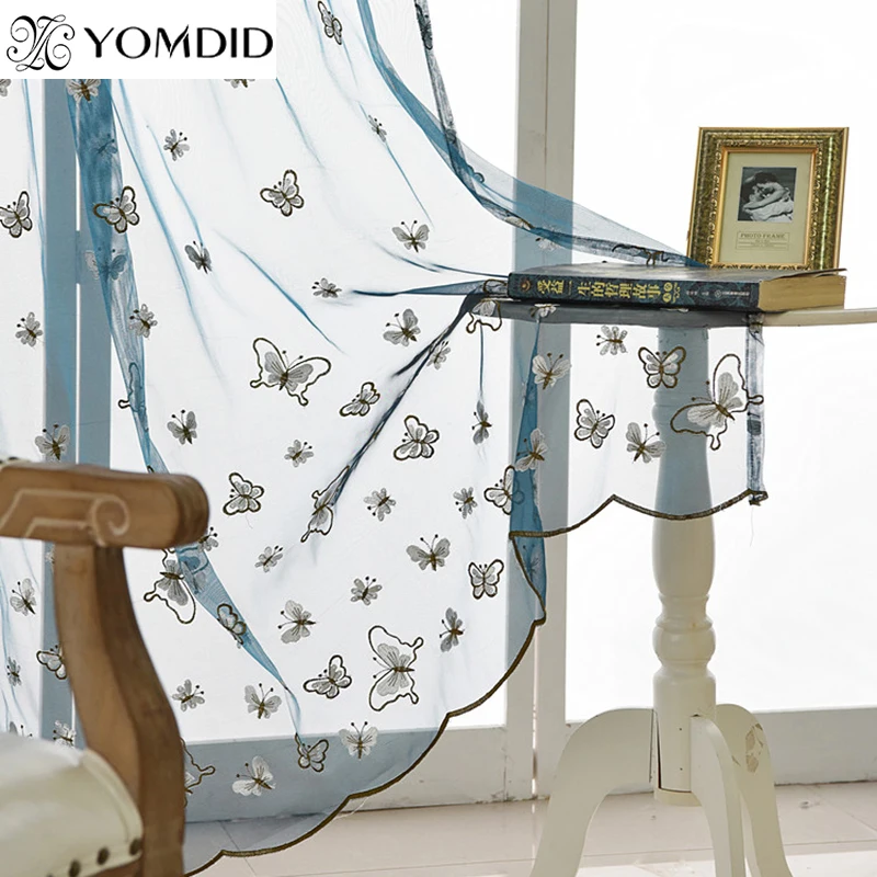 Blue butterfly curtains butterflies Embroidered Tulle curtains European