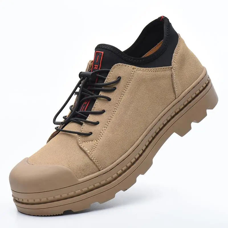 

plus size men's fashion steel toe covers work safety shoes non-slip platform cow suede leather tooling security boots zapatos