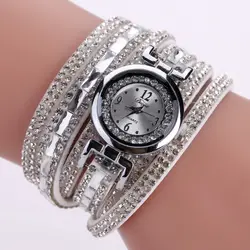 Duoya модные Повседневное со стразами женское платье часы ткань ремень классические Аналоговые Кварцевые женские наручные часы браслет
