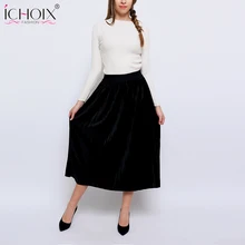 Новая мода Осень Зима замшевые юбки с высокой талией вельветовые длинные плиссированные юбки женские винтажные юбки с эластичной талией Saias женские