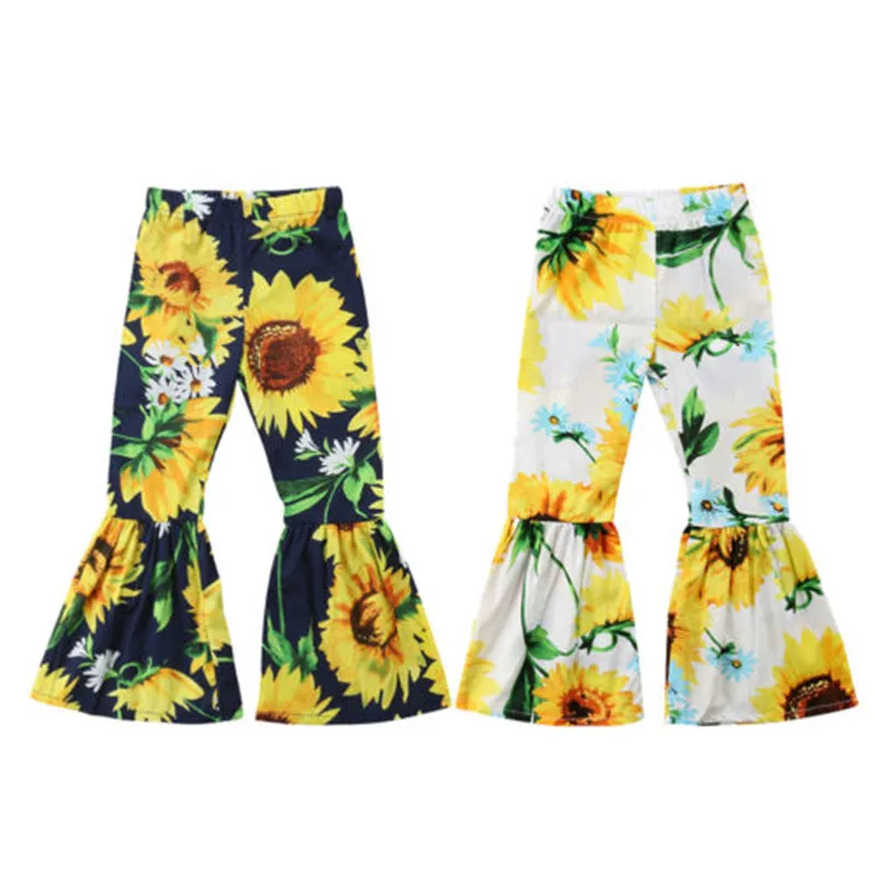 Fashion Children Sunflower Pattern Bell bottom Pants New 2018 Kid Girls Floral Printed Casual