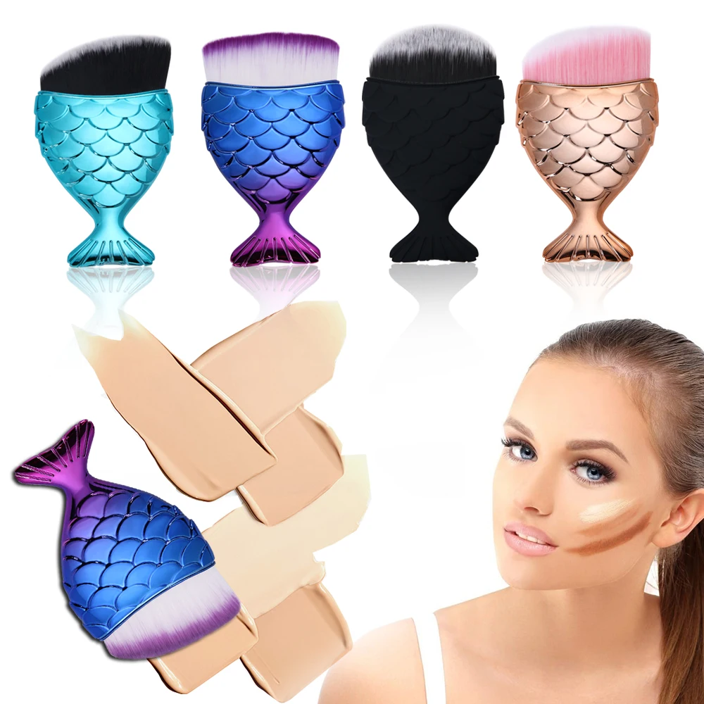

1/2/3 Pc PortableMermaid Glitter Makeup Powder Blush Brushes Set Cosmetic MakeUp Brush Mermaid Fish Scale Liquid Foundation Tool