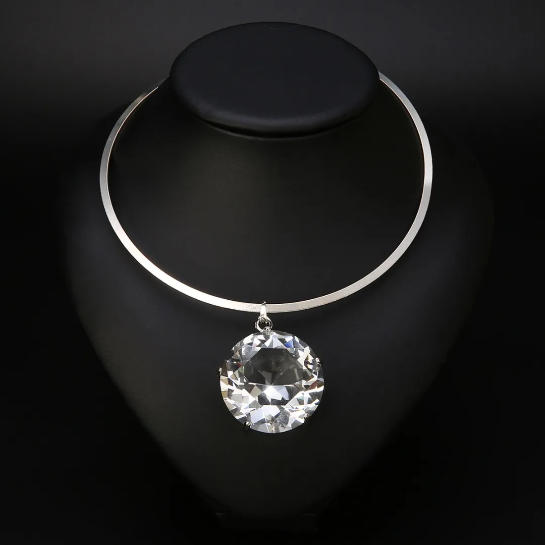 Shellhard Trendy Super Huge Crystal Necklace Exaggerate Large Big Bling Rhinestone Pendant Necklace Charms Women Party Jewelery