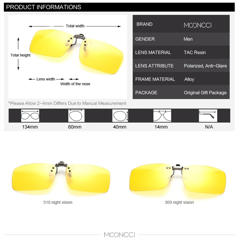 MOONCCI Для мужчин поляризованные фотохромные солнцезащитные очки зажим для дня и Ночное видение очки вождения близорукость очки клип Для