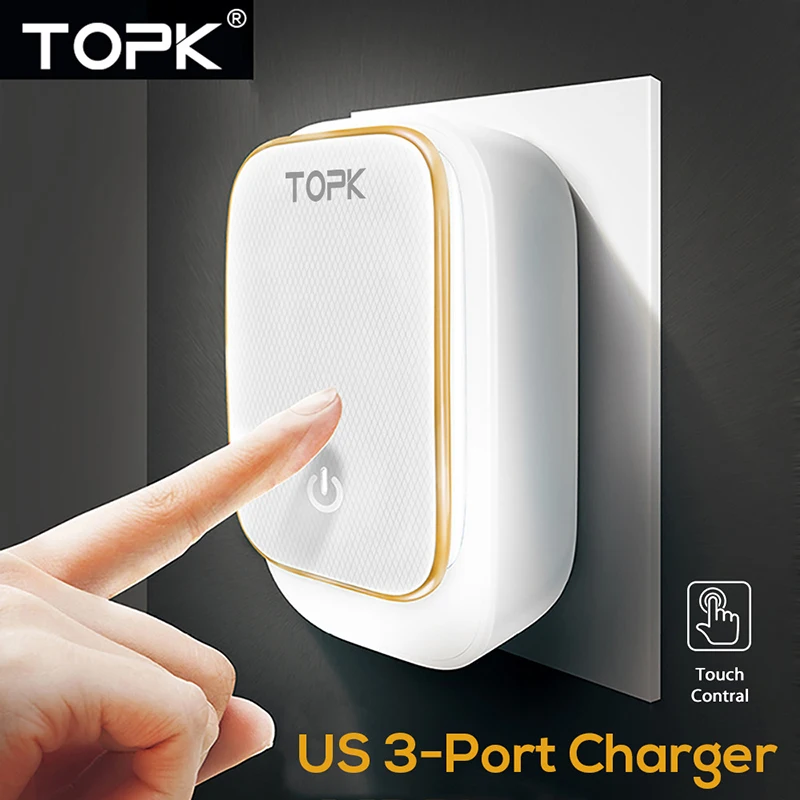 TOPK 3U 5 V/3.4A 17W ЕС 2-в-1 дорожное Сетевое зарядное устройство USB для мобильных устройств для iPhone X samsung S9 Xiaomi Mi 8 huawei мобильного телефона Зарядное устройство