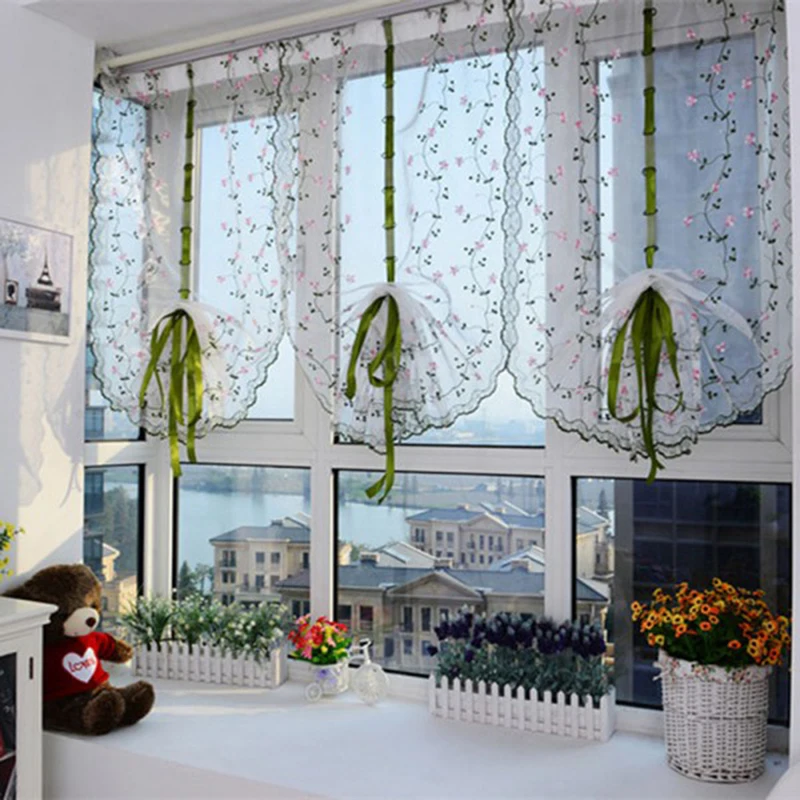 

Green Pull Stripes Small Floral Curtains Screens Designed For Windows Bedrooms Living Room Window Flyscreen