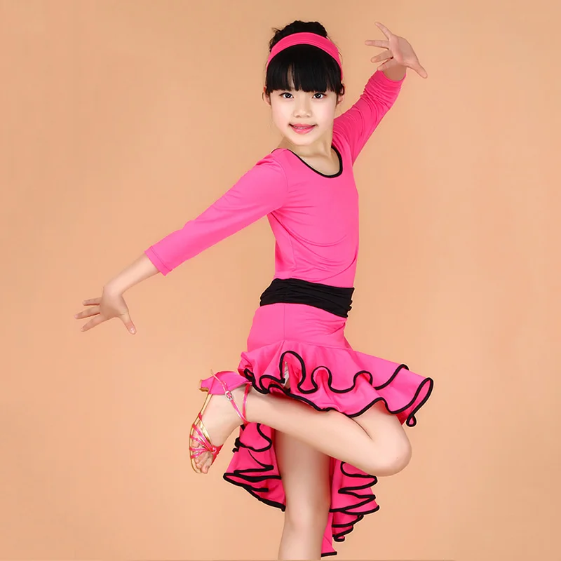 Girl Kids Long Sleeves Satandard Latin Dance Dress Children Ballroom Dance Dresses Salsa Rumba Tango Samba Cha Cha Costumes