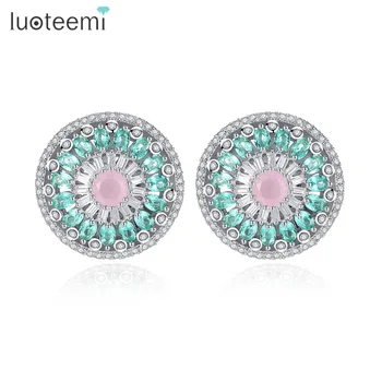 

LUOTEEMI Trendy Bohemia Style Cubic Zirconia Crystal Round Shape Stud Earrings For Women Multi Color Fashion Earring Jewellery