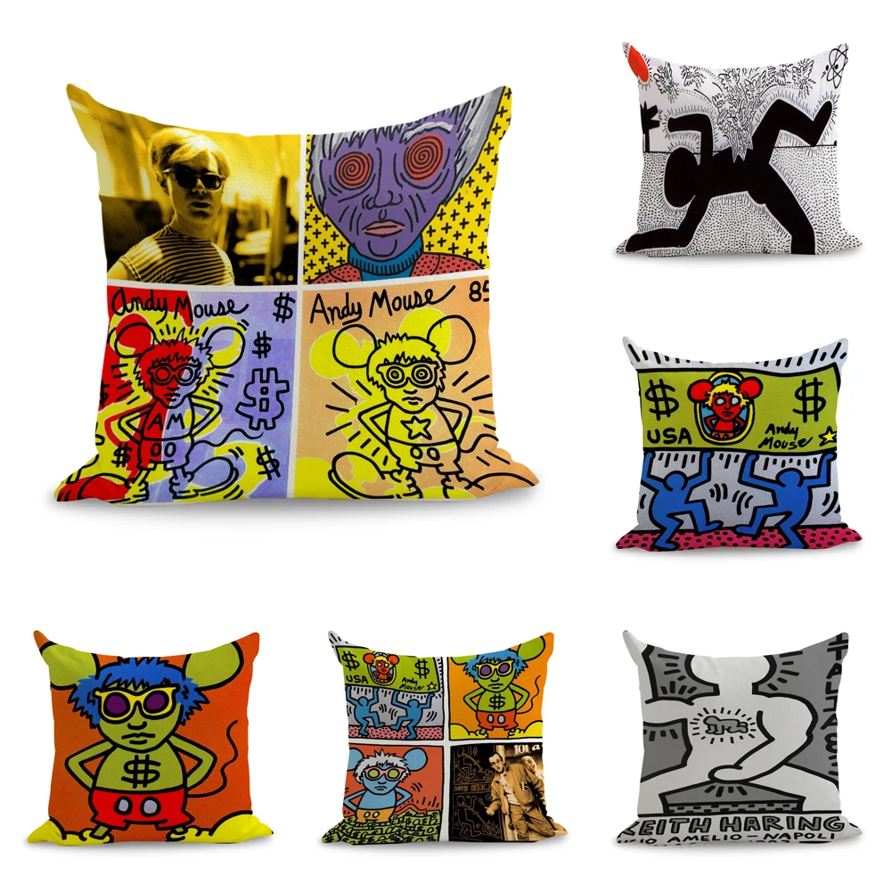 

Keith Haring Pop Art Andy Mouse Pillows Linen Couch Seat Cushion Throw Pillow Home Decor Gift