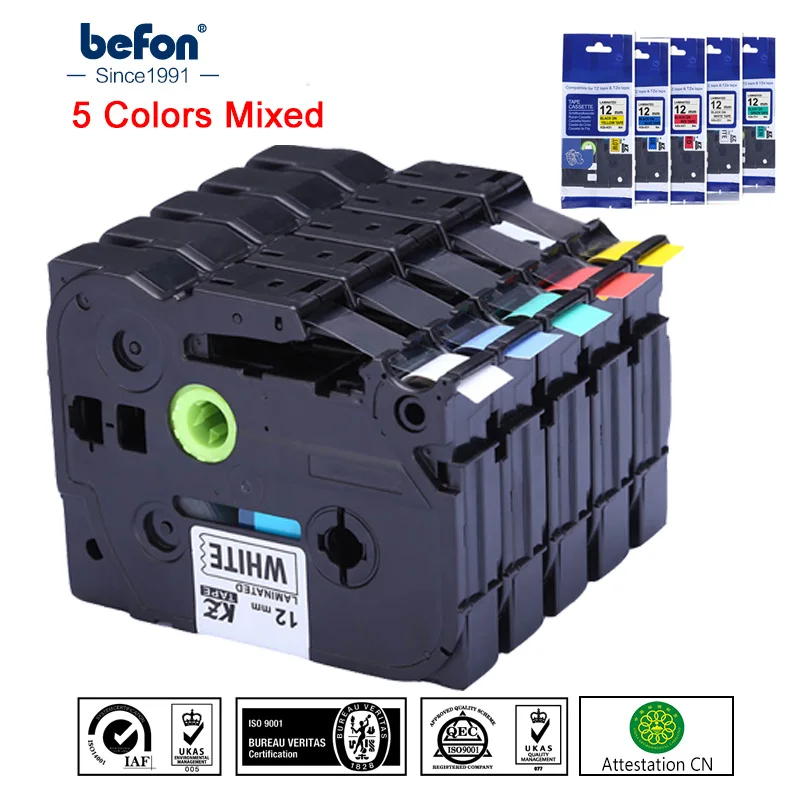 

befon Compatible X5 12mm Mixed Printer Ribbon Replacement for Brother P-touch TZE-231 TZE-431 TZE531 TEZ631 TZE 231 Label Tape