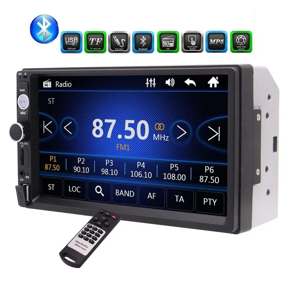 

7''HD Bluetooth Car MP5 Player FM Radio Car Video USB TF Aux input Colorful Buttons Car Stereo Music Entertainment System Remote