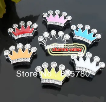 

50PCS 8MM Enamel Mixed Color Crown With Clear Rhinestone Fit 8mm Belts
