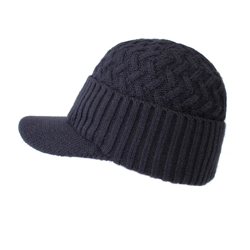 Lanmaocat вязаная шапка для мужчин и женщин зимние вязаные шапки теплая шапка с козырьком шерстяные зимние вязаные головные уборы для мужчин и женщин - Цвет: navy
