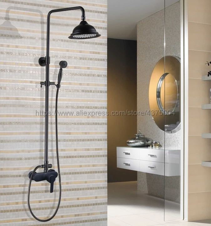 

Black Oil Rubbed Brass Bathroom Shower Faucet Bath Faucet Mixer Tap With Hand Shower Head Set Wall Mounted Nhg153