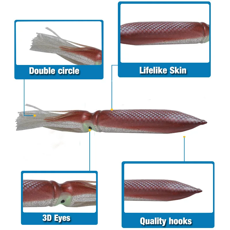30 см, 52 г, искусственная приманка, искусственная большая приманка в виде кальмара, светящаяся Мягкая приманка осьминога, соленая, глубокая Тонущая приманка для морской рыбалки