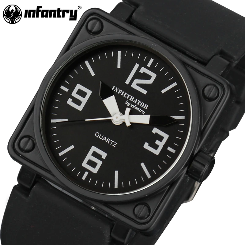 INFANTRY Mens Quartz watches Military Square Face Watches Analog Male