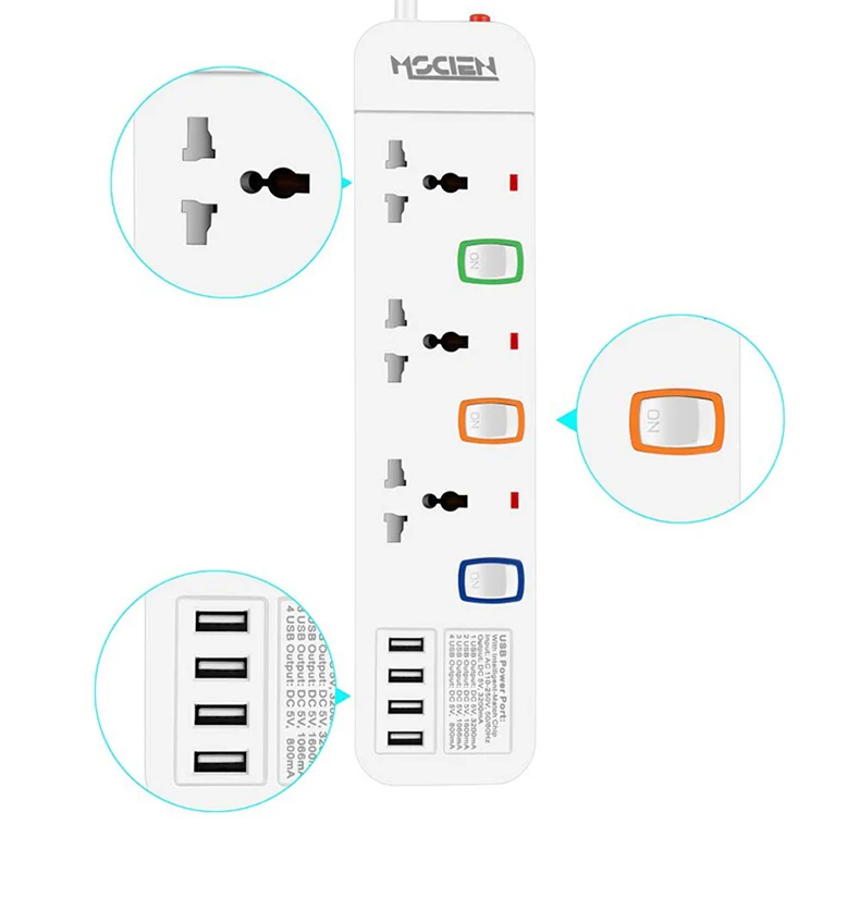 Дорожный удлинитель 3 индивидуально переключаемый с 4 портами usb 3.2A Защита от перенапряжения сетевой шнур 1,8 м 3250 Вт 13А штепсельная вилка европейского стандарта