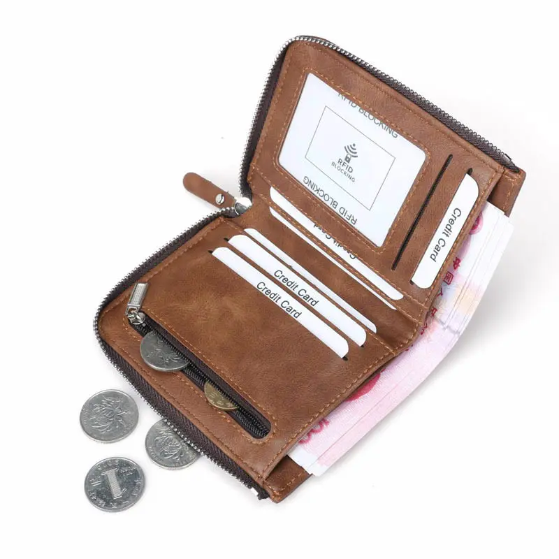 

Men's Fashion Pu Short Wallet Male Coin Purse Card Holder Photo Holder Wallets Cross-Border Korean-Style 2 Fold Zipper Poucht