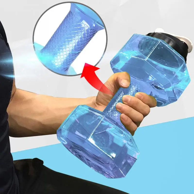 

2.2L Large Capacity Multifunctiona Dumbbell Shape Water Bottle Portable Sport Gym Fitness PETG push cap Water Kettle With handle