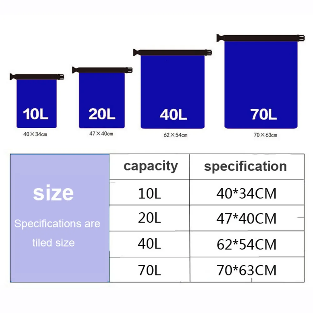 Сухой мешок для хранения Портативный 10L 20L 40L 70L водонепроницаемый мешок для сплав на каноэ каяках открытый туристический комплект для кемпинга оборудование
