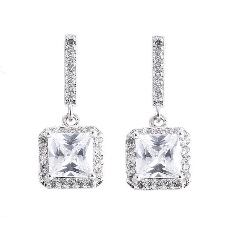 Женские серьги гвоздики из серебра 925 пробы с квадратным фианитом|colorful stud