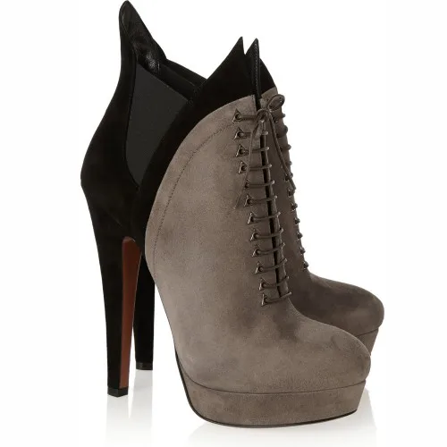

Fashion Short Boots Short Plush Inside Women Boots Spring Style High Heels Stilettos Platform Rounded Toe Ankle High Plus Size