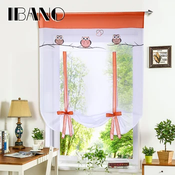 

Roman Curtain Cute Owl Printing Sheer Window Tulle Curtains For Kitchen Living Room Voile Screening Drape Panel with Belt