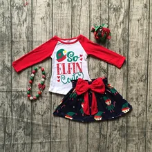 Рождественская шапка осень/зима для маленьких девочек outifits так elfin симпатичные комплекты детской одежды топ с юбки лук матч с аксессуарами