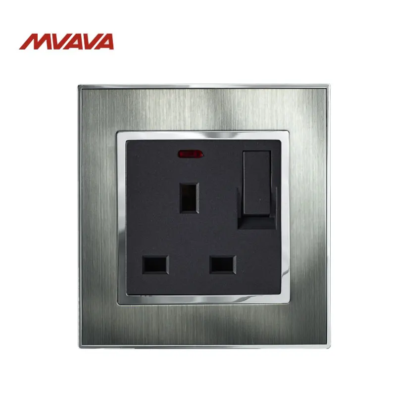 

MVAVA 13A UK Standard Wall Switched Socket With LED Indicator Light Decorative Wall Plug with switch Luxury Satin Metal Silver