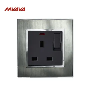 

MVAVA 13A UK Standard Wall Switched Socket With LED Indicator Light Decorative Wall Plug with switch Luxury Satin Metal Silver