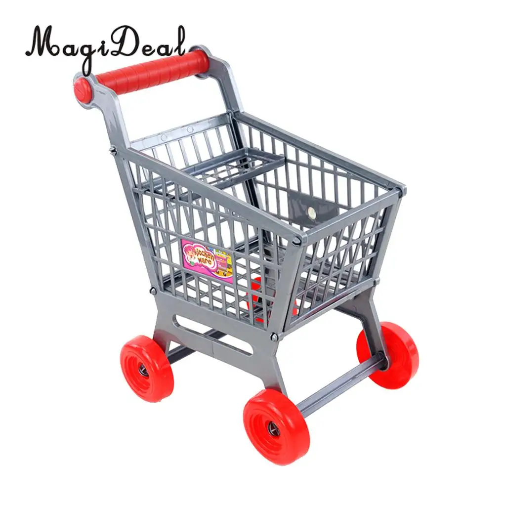 MagiDeal Simulation Miniature Supermarket Shopping Hand Trolley Cart for Kids Children Role Play Game Toy Dollhouse Acc Gray