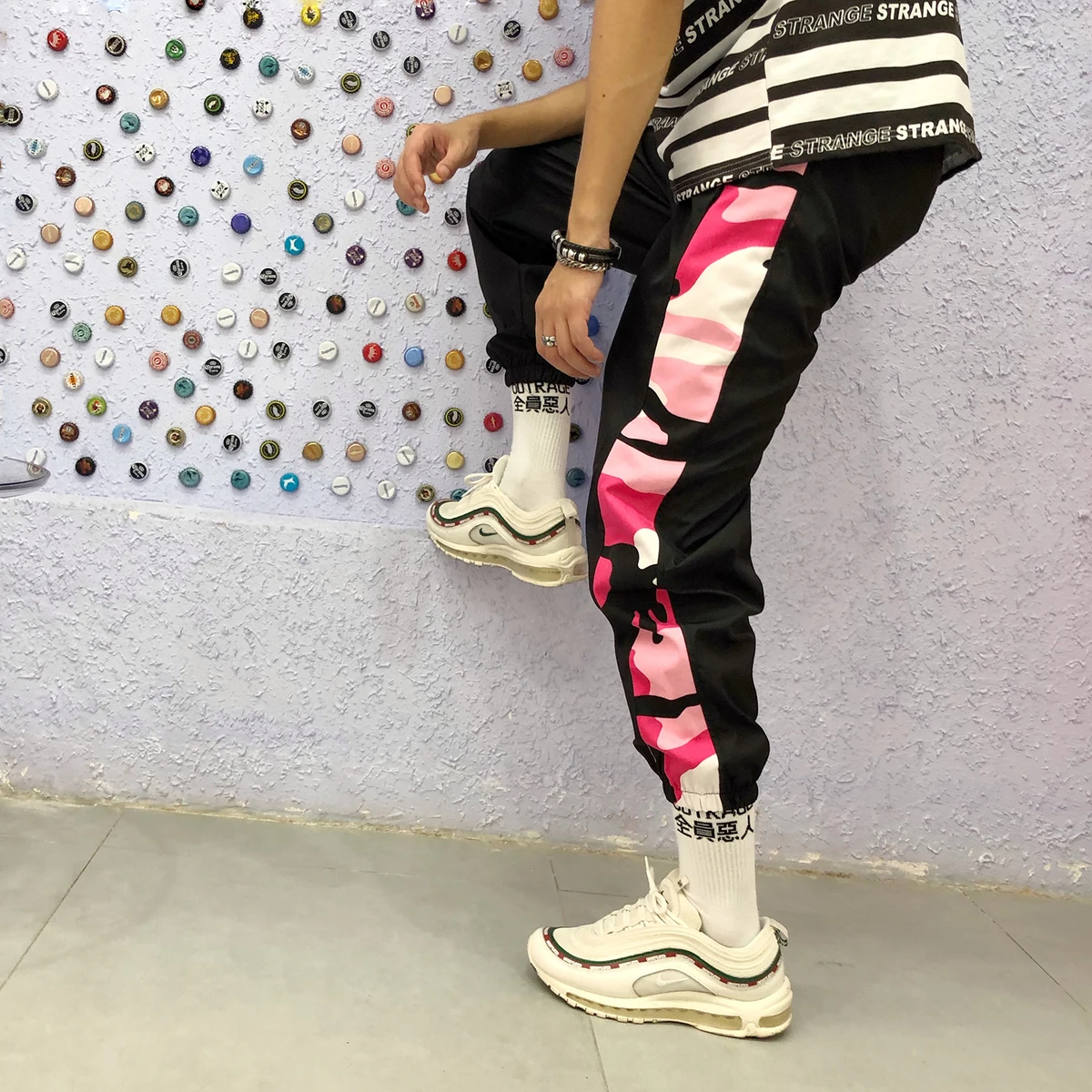 Fashion Casual Men's Cropped Trousers Spring And Autumn New S-2XL Loose Beam Pants Black And White Personality Youth Popular