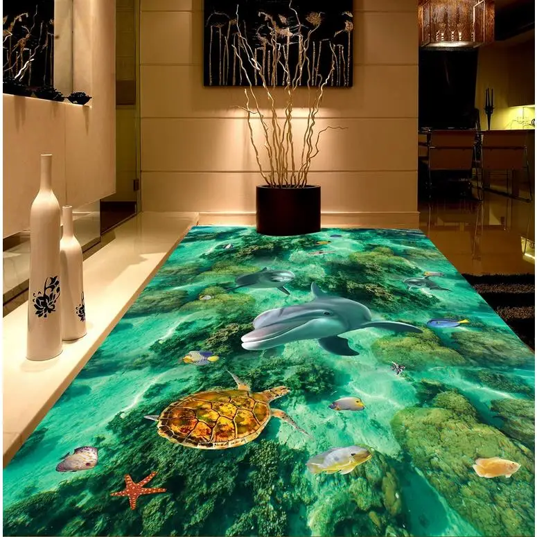 Пол живопись 3D обои подводный Дельфин океан пол Mural-3d ПВХ обои самоклеющиеся пол Wallpaper-3d 3D пол