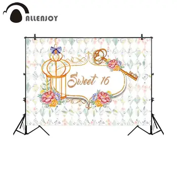 

Allenjoy photo background adult ceremony sweet 16 diamond flower pattern golden key celebration photophone backdrop fotografia