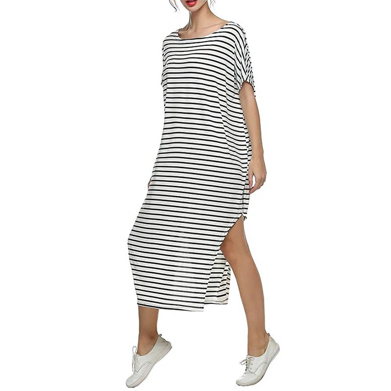Loose Striped Long Dress Turkish Kaftans Bikini Cover up Beach Dress (2)