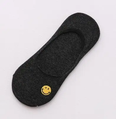 Новые однотонные нескользящие носки 10 цветов летние женские тапочки носки-башмачки для девочек из невидимого хлопка с вышивкой Smlie - Цвет: Black