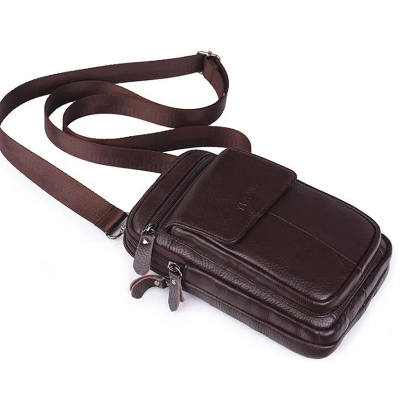 

Fashion Men's Genuine Leather Crossbody Belt Hook Waist Bag Cell Mobile Phone Case Messenger Shoulder Bag Casual Leather Bag