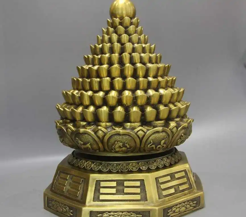 

China Brass Copper Feng Shui Yuanbao Wealth Money Turntable Zodiac Dragon Statue