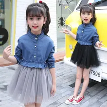 Новая детская одежда на весну и осень джинсовое газовое платье для девочек детская одежда принцессы