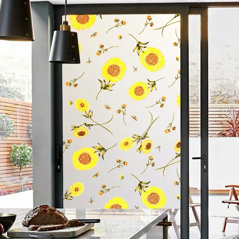 Stained Sun Flower Privacy Window Film Glass Stickers Frosted transparent opaque bathroom Static Glass Film Home Decor Decals