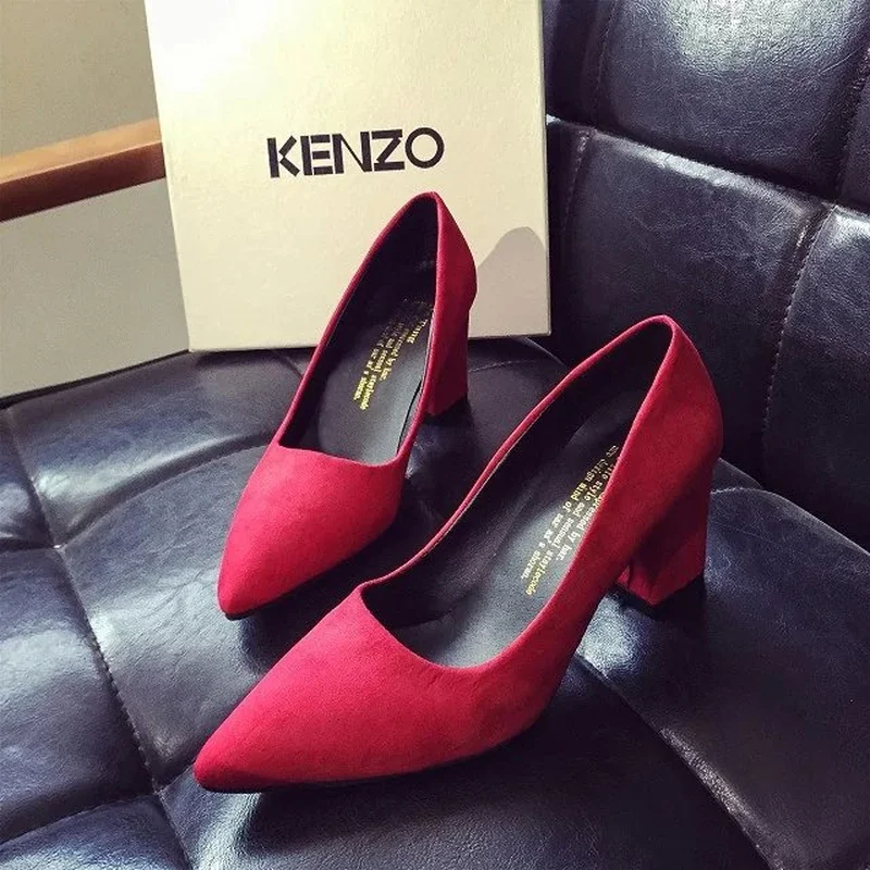 Г., замшевые женские туфли-лодочки грубая женская обувь пикантные свадебные туфли на высоком каблуке с острым носком серый, черный, красный цвета
