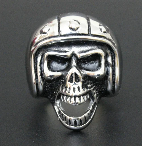 

Newest Evil Silver Skull Ring 316L Stainless Steel Men Boys Cool New Ghost Baseball Cap Skull Ring