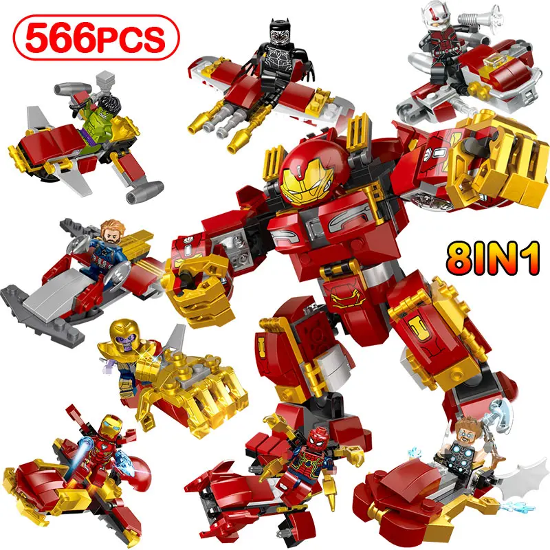 

566pcs Iron Man Hulk Wars Armor Model Building Blocks Compatible LegoINGlys Movie Super Heroes Toys Creative For Children Sets