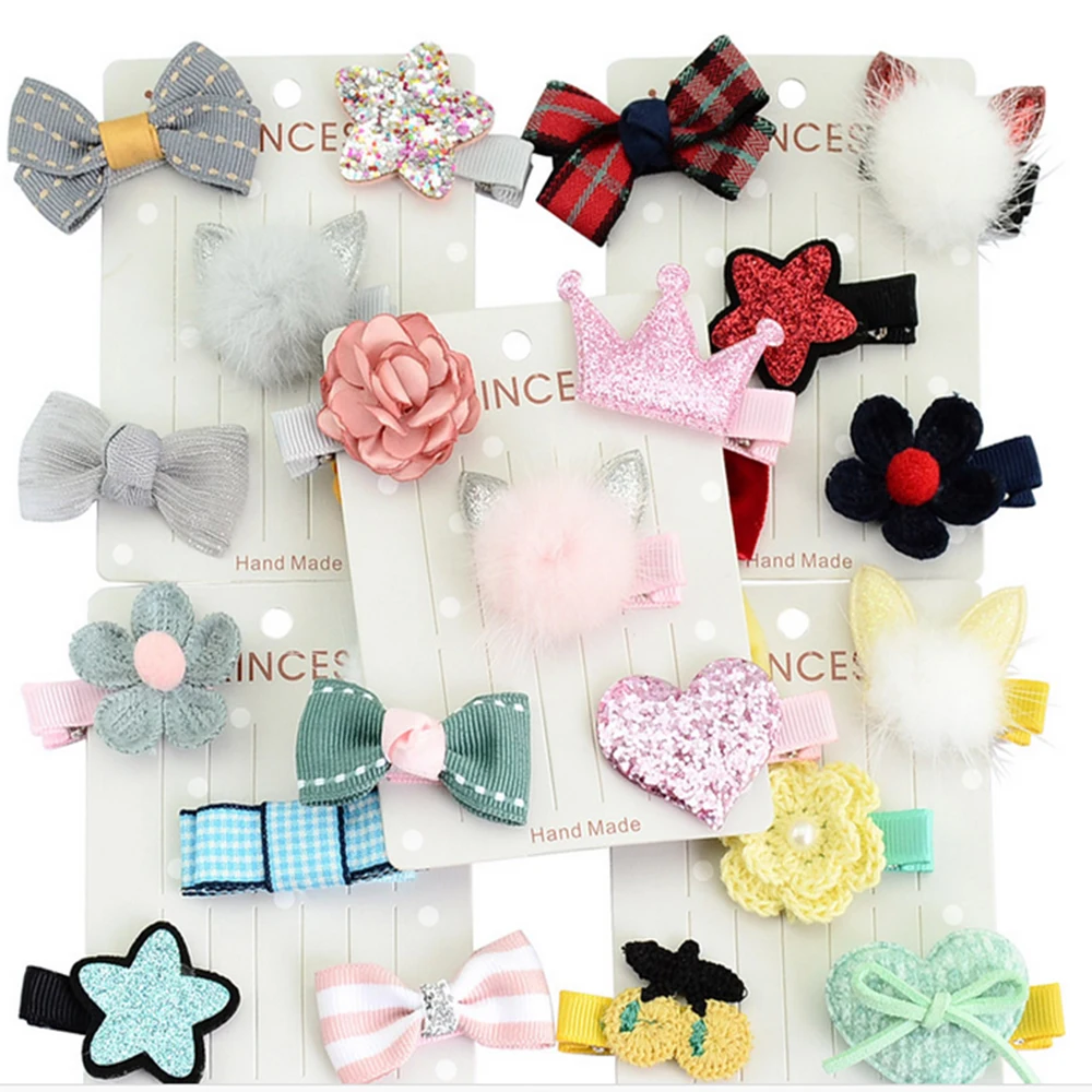 

5Pcs/set New Arrival Girl Hair Clip Bow Flower Mini Barrettes Party Star Kids Hairpins Hot sale Cute ornament trinket