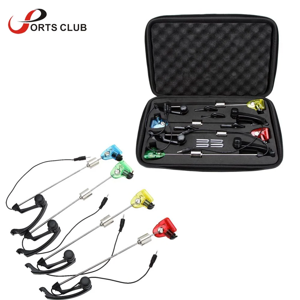 

Lixada 4Pcs/lot LED Carp Fishing Swinger Fishing Bite Alarm Alert Set Stainless Steel with Case Illuminated Swinger for Pesca