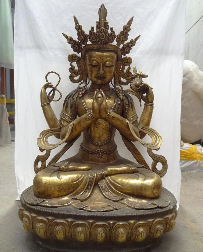 

fast shipping USPS to USA S1801 39" Tibet Temple Bronze Gilt Buddhist 4 Arms Kwan-Yin Chenrezig Buddha Statue