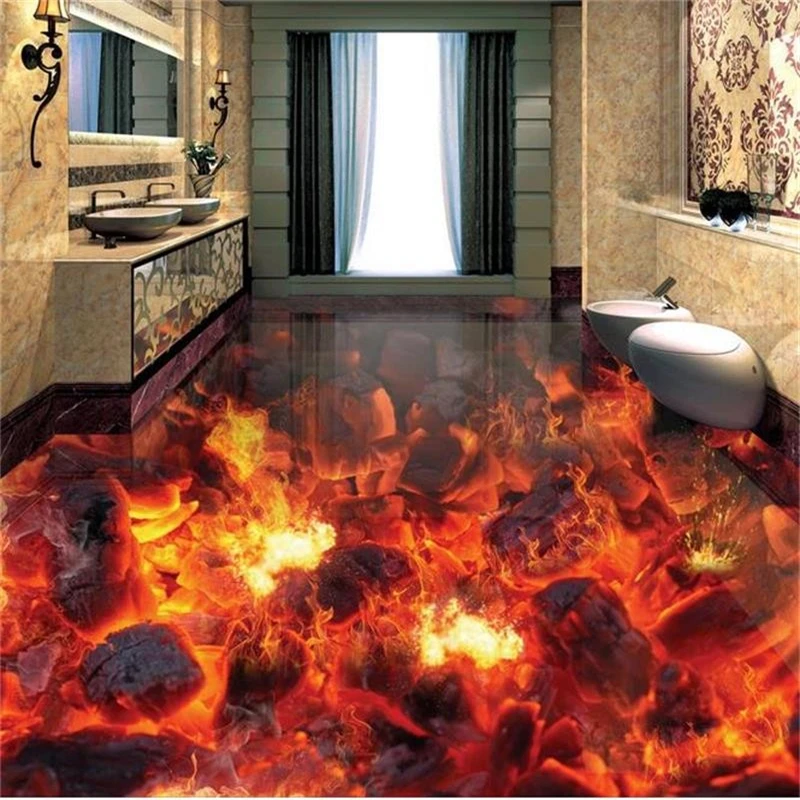 3D PVC Flooring Custom 3D Bathroom Flooring Wallpaper Flame Combustion Waterproof 3D floor Murals Photo Wallpaper For Walls 3d